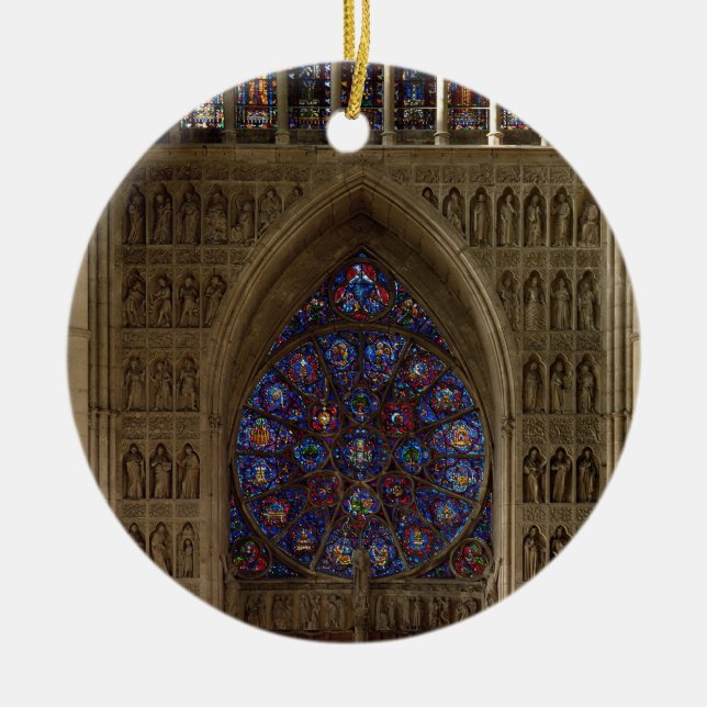 View looking west from the nave, rose window desig ceramic ornament (Front)