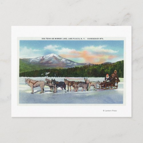 View of a Dogsled Team on Mirror Lake Postcard