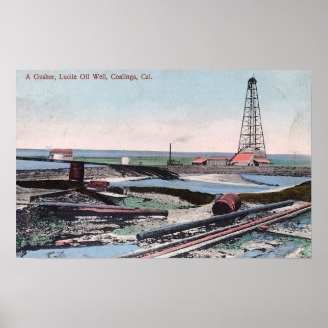 View of a Gusher at Lucile Oil Well Poster (Front)