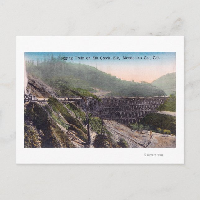 View of A Logging Train over Elk Creek Bridge Postcard (Front)