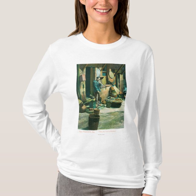 View of a Man Smoking Out of his Pipe T-Shirt (Front)