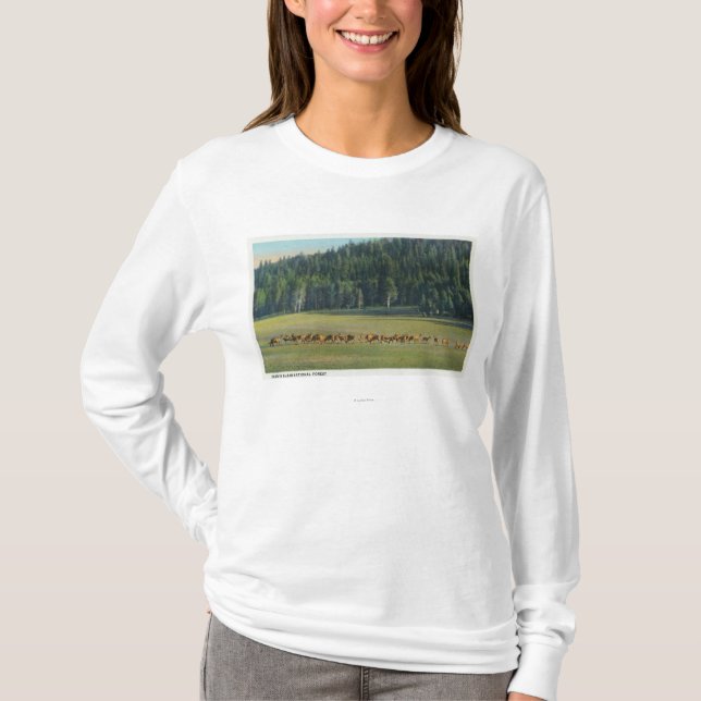 View of a Pack of Deer Grazing T-Shirt (Front)