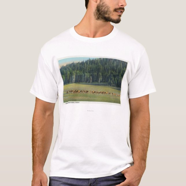 View of a Pack of Deer Grazing T-Shirt (Front)