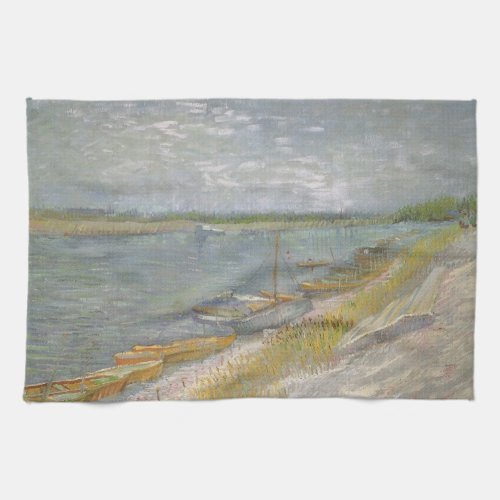 View of a River w Rowing Boats by Vincent van Gogh Kitchen Towel