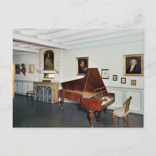 View of a room with a grand piano postcard