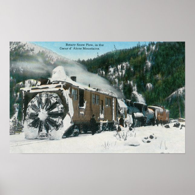 View of a Rotary Snow Plow in the Mountains Poster (Front)