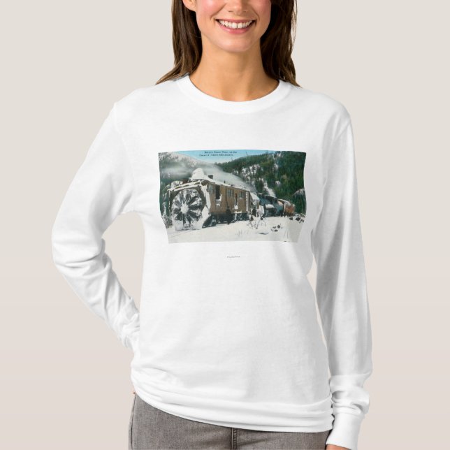 View of a Rotary Snow Plow in the Mountains T-Shirt (Front)