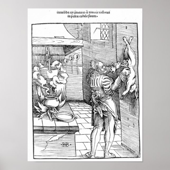 View of a sixteenth century kitchen with cook poster (Front)