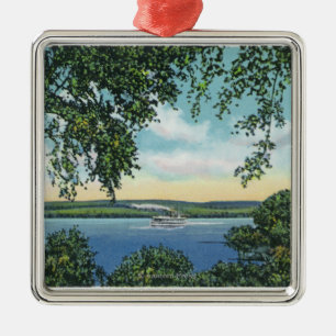 View of a Steamboat on the Lake Metal Ornament