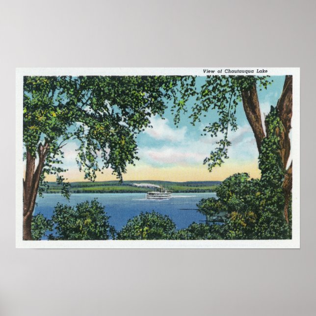 View of a Steamboat on the Lake Poster (Front)