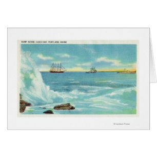 View of a Surf Scene, Ships on Casco Bay Cards