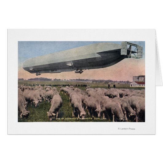 View of a Zeppelin Blimp over Grazing Sheep Cards (Front Horizontal)