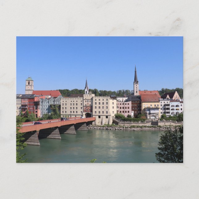 View of Altstadt Wasserburg from the Southern Bank Postcard (Front)