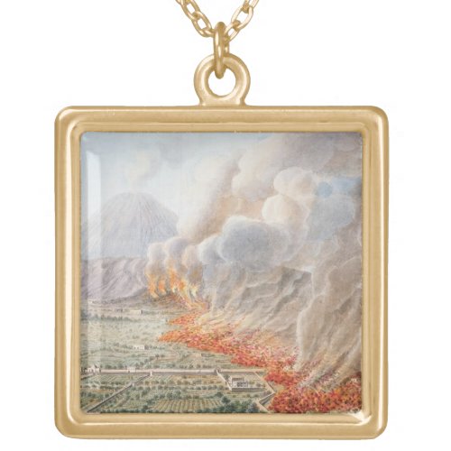 View of an eruption of Mt Vesuvius which began on Gold Plated Necklace