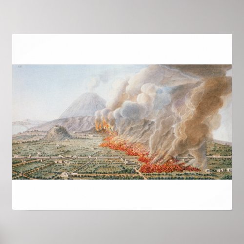 View of an eruption of Mt Vesuvius which began on Poster