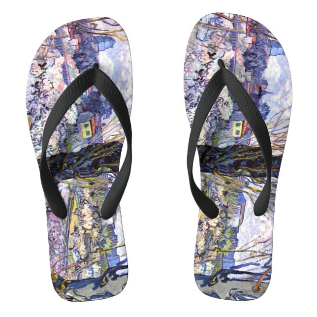 View of Arles, Flowering Orchards (1889) Van Gogh Flip Flops (Footbed)