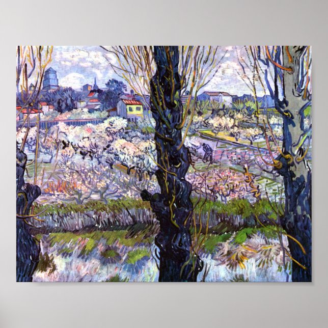 View of Arles, Flowering Orchards (1889) Van Gogh Poster (Front)