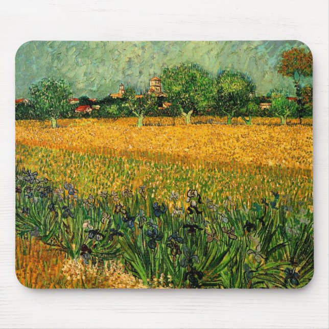 View of Arles with Irises by Vincent van Gogh Mouse Pad (Front)