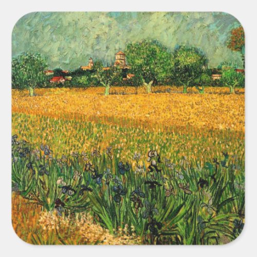 View of Arles with Irises by Vincent van Gogh Square Sticker