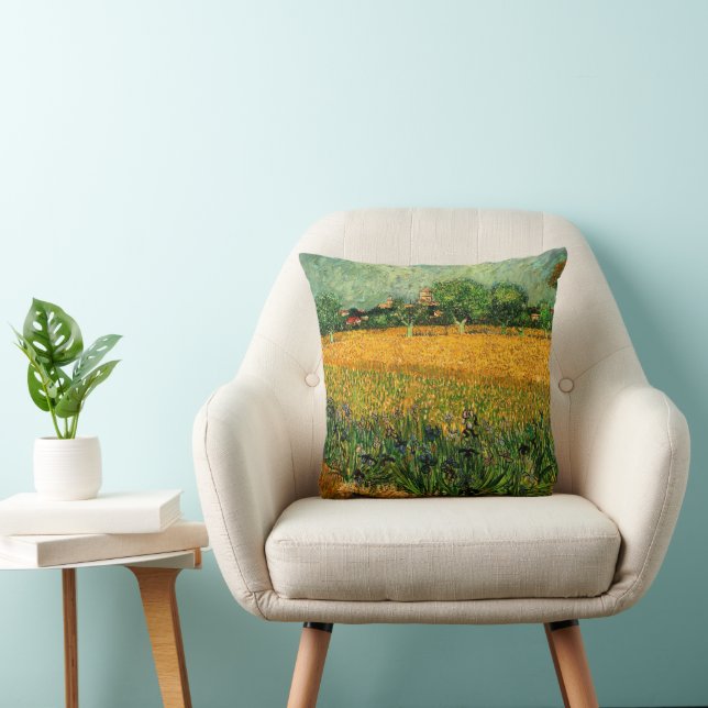 View of Arles with Irises by Vincent van Gogh Throw Pillow (Chair)