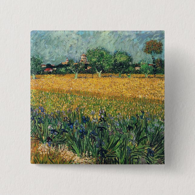 View of Arles with Irises Van Gogh Fine Art Button (Front)
