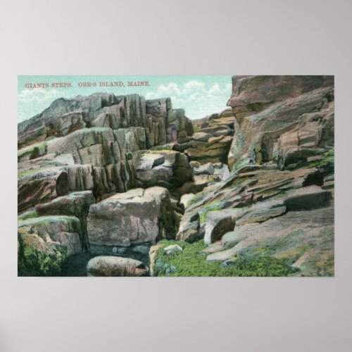 View of Ascending Giant Rock Steps in Rockface Poster