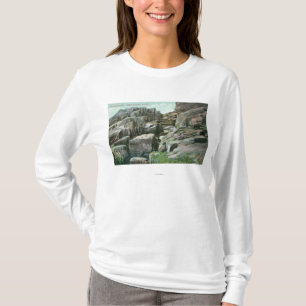 View of Ascending Giant Rock Steps in Rockface T-Shirt