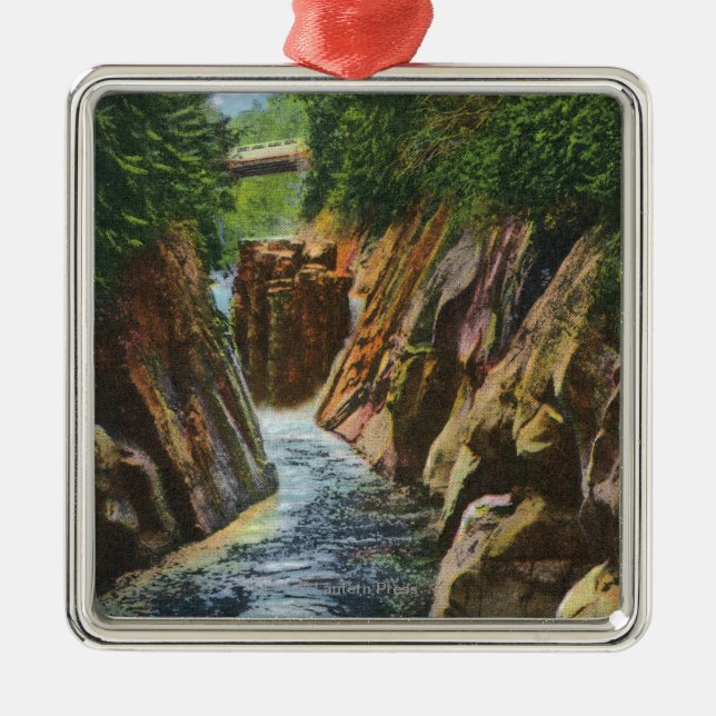 View of Ausable River Falls and Bridge Metal Ornament (Front)