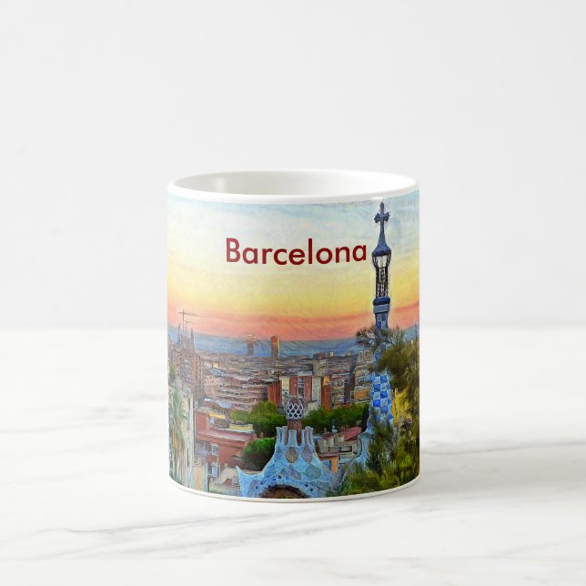 View of Barcelona at sunset from Park Guell Coffee Mug (Center)