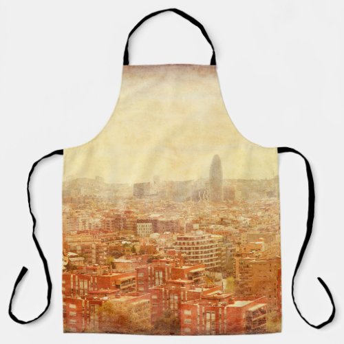 View of Barcelona in grunge and retro style barce Apron