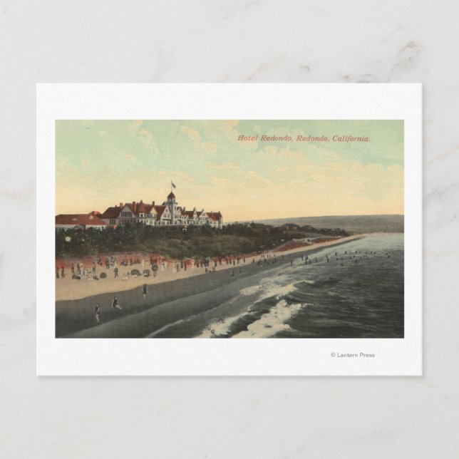 View of Beach & the Hotel Redondo Postcard (Front)