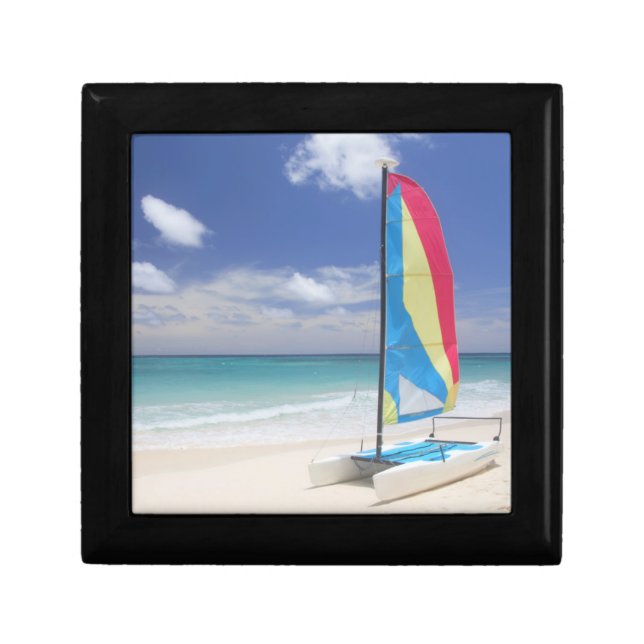 View Of Beach With Sailboat Jewelry Box (Front)