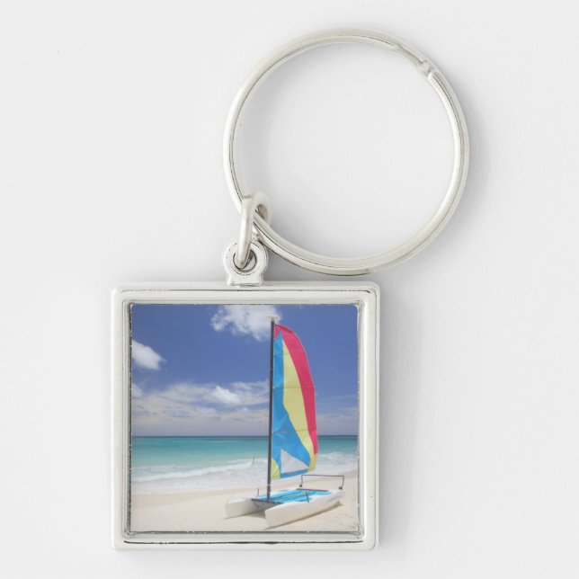 View Of Beach With Sailboat Keychain (Front)