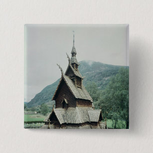 View of Borgund stave church, c.1150 Pinback Button