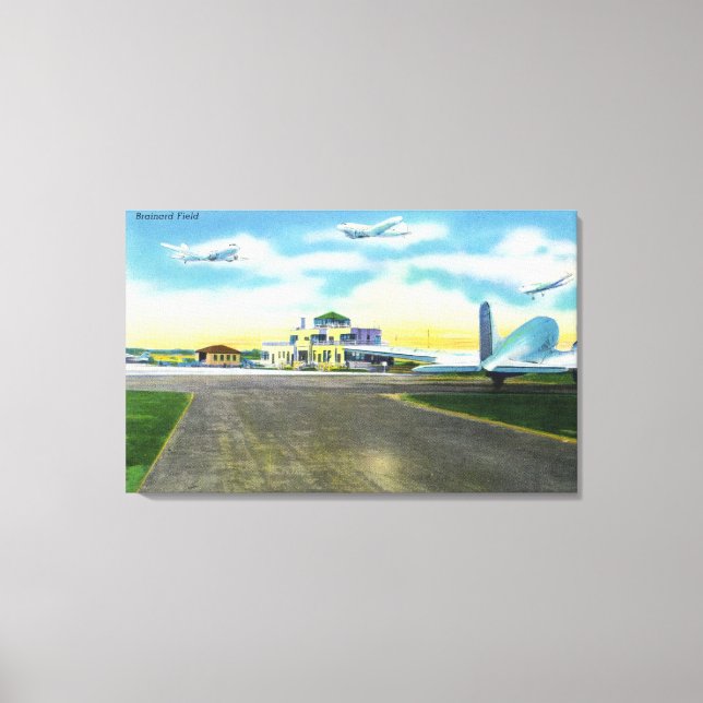 View of Brainard Field, Planes Landing & Canvas Print (Front)