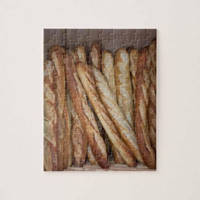 view of bread loaves in bakery window display jigsaw puzzle (Vertical)