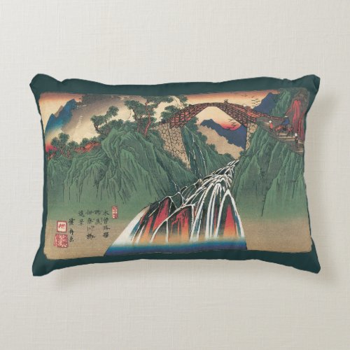 View of Bridge Over Ina River Nojiri by Hiroshige Accent Pillow