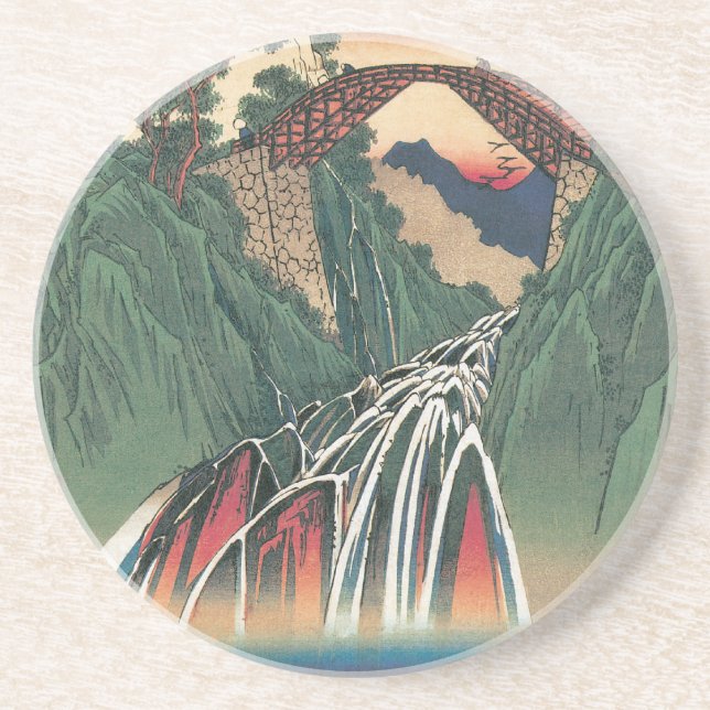 View of Bridge Over Ina River, Nojiri by Hiroshige Drink Coaster (Front)