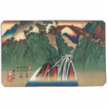 View of Bridge Over Ina River, Nojiri by Hiroshige Statuette<br><div class="desc">Distant View of the Bridge Over the Ina River at Nojiri (c. 1837) by artist: Andō Hiroshige is a vintage Japanese fine art wood block painting. Asian art featuring the Ina River with trees and mountains on either side and a bridge crossing over the waterfall. This image originally came from...</div>