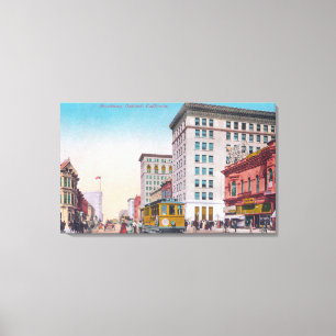 View of Broadway with Street CarOakland, CA Canvas Print