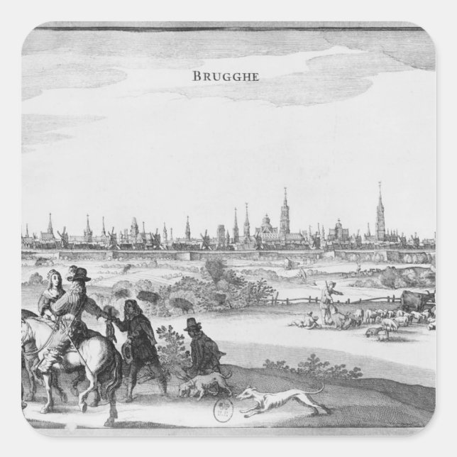 View of Bruges Square Sticker (Front)