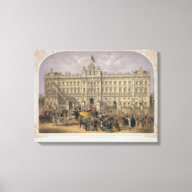 View of Buckingham Palace with a Crowd Outside Canvas Print (Front)