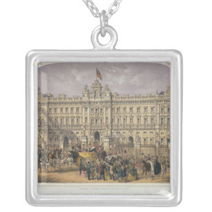 View of Buckingham Palace with a Crowd Outside Silver Plated Necklace