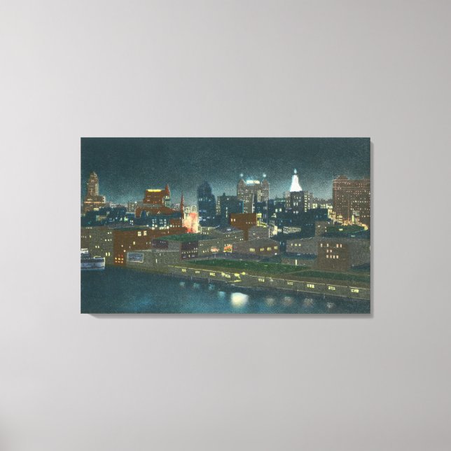 View of Buffalo Skyline at Night Canvas Print (Front)