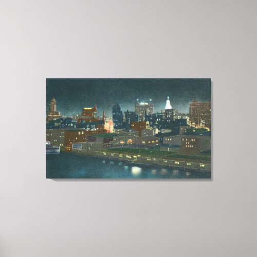 View of Buffalo Skyline at Night Canvas Print