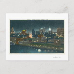 View of Buffalo Skyline at Night Postcard