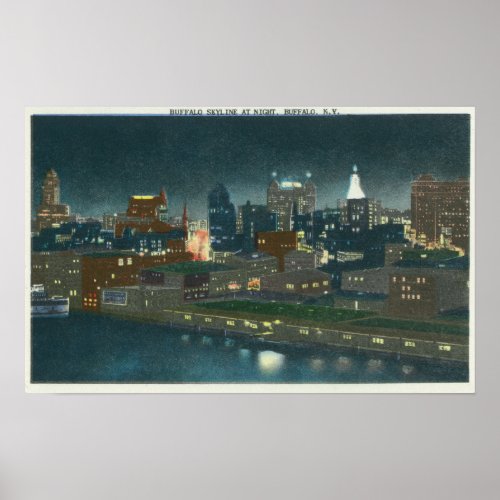 View of Buffalo Skyline at Night Poster