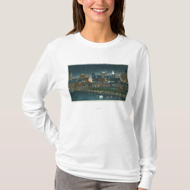 View of Buffalo Skyline at Night T-Shirt (Front)