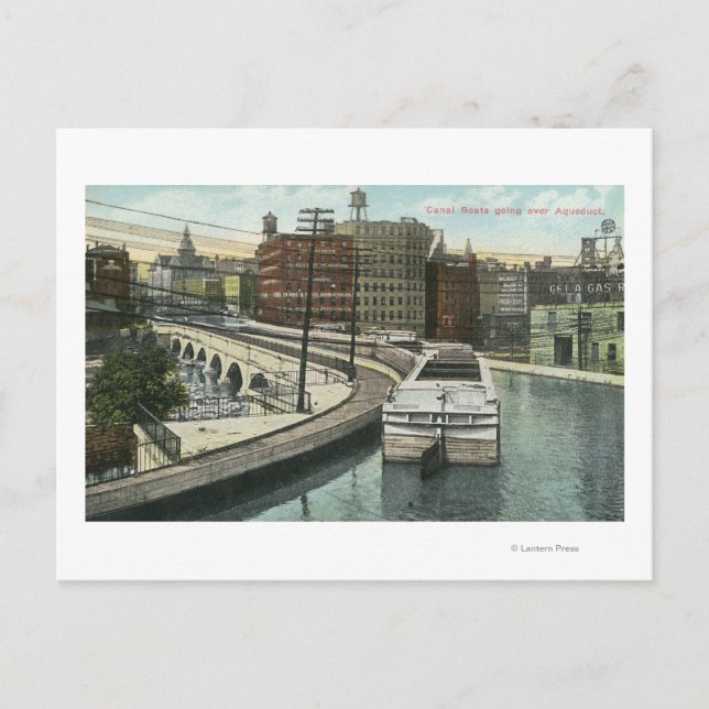 View of Canal Boats going over the Aqueduct Postcard (Front)
