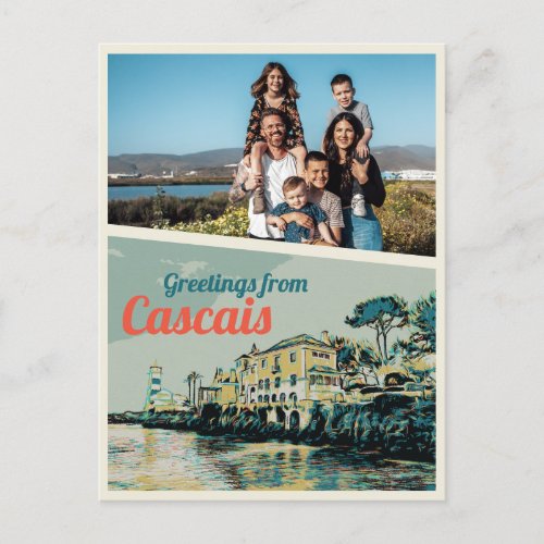 View of Cascais palace with personalized picture Holiday Postcard